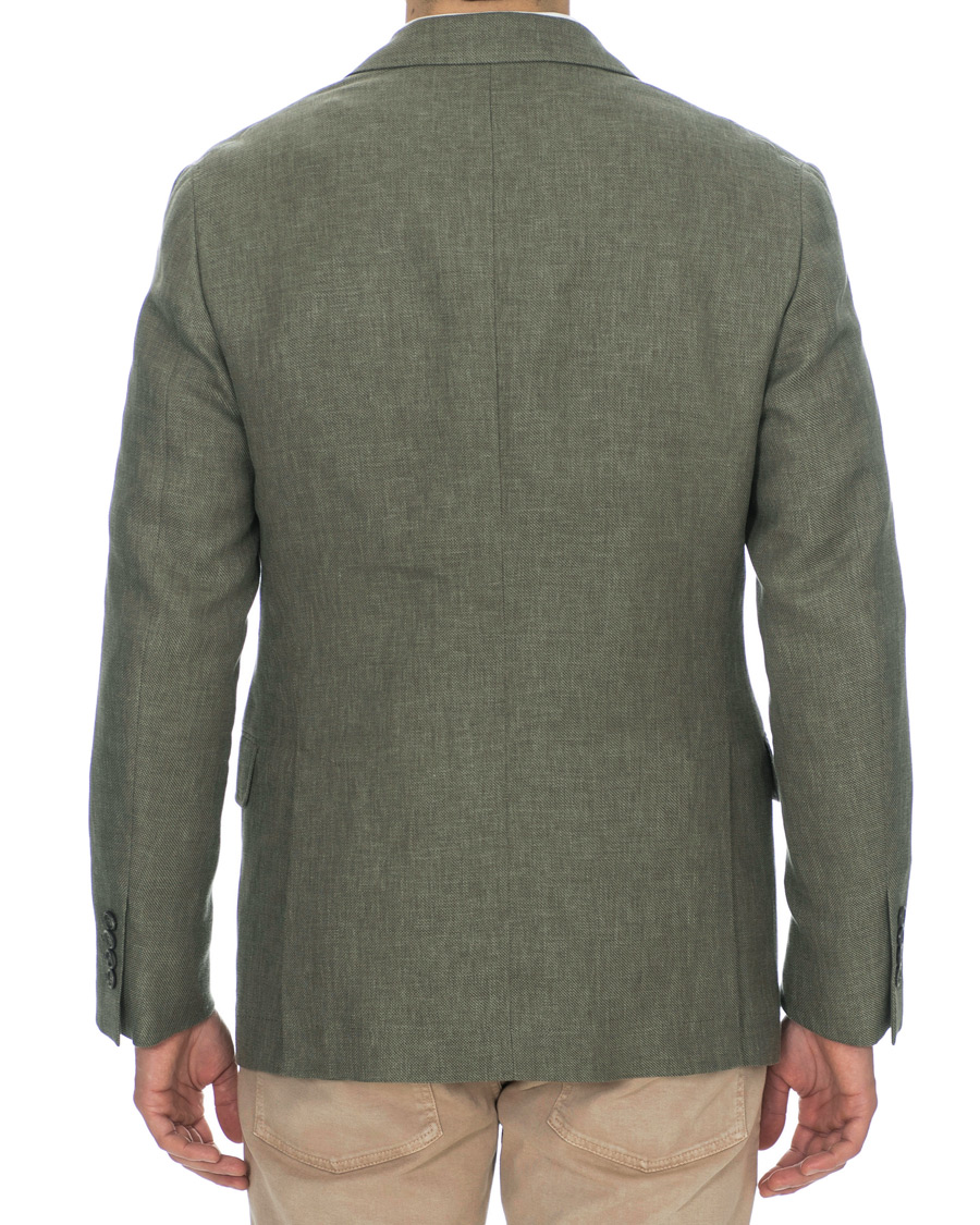 Homme | Blazers | Brunello Cucinelli | Linen Hopsack Peak Lapel Blazer Olive Green