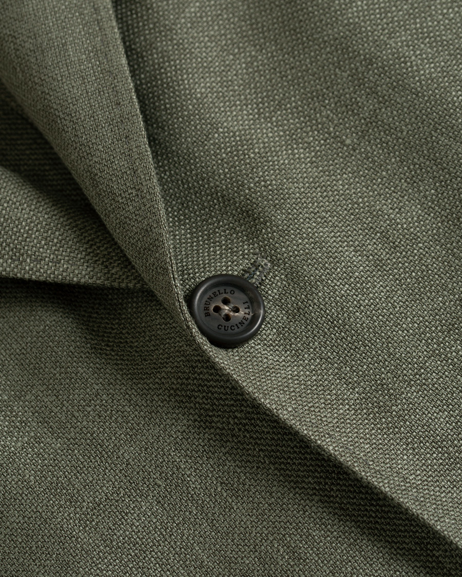 Homme | Blazers | Brunello Cucinelli | Linen Hopsack Peak Lapel Blazer Olive Green