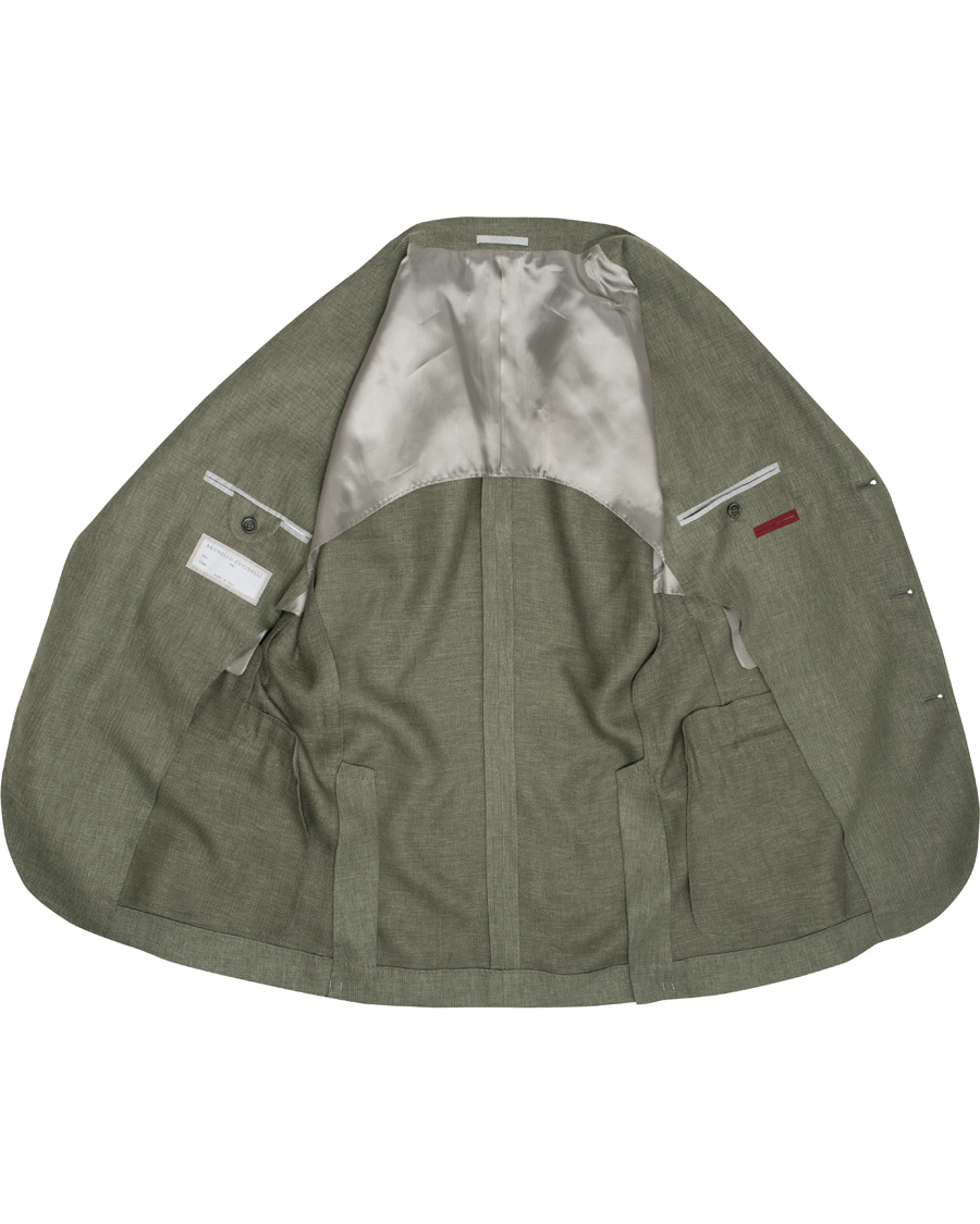Homme | Blazers | Brunello Cucinelli | Linen Hopsack Peak Lapel Blazer Olive Green