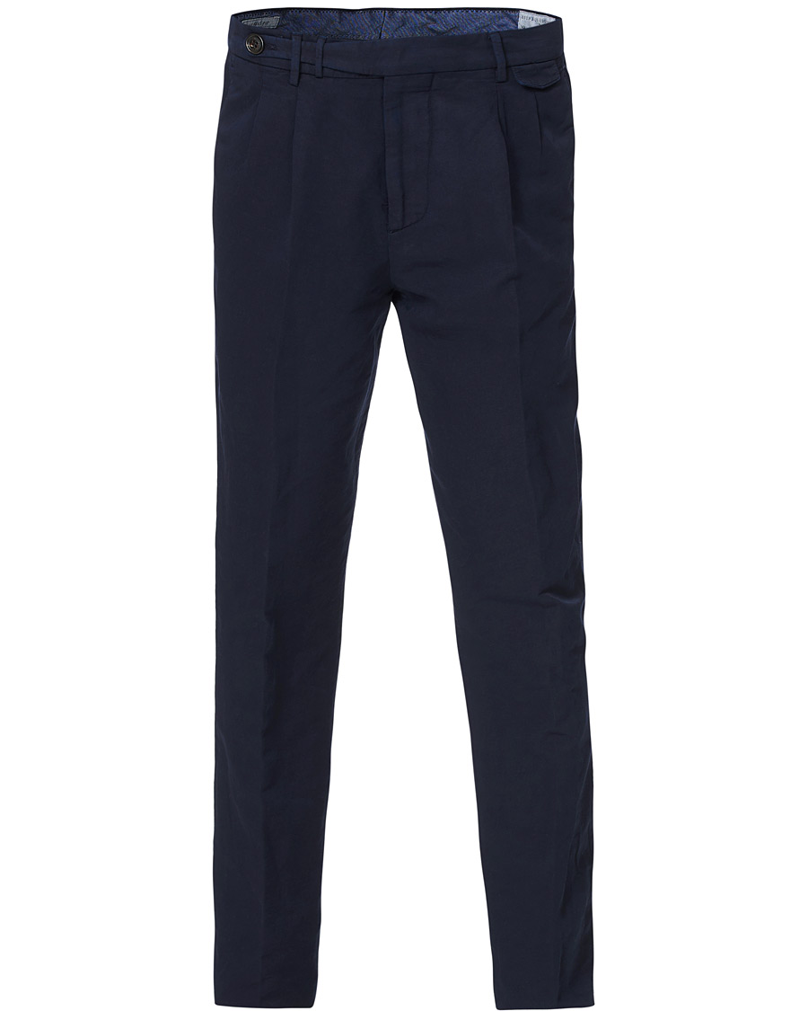 Heren | Broeken | Brunello Cucinelli | Slim Fit Cotton/linen Pleated Trousers Navy