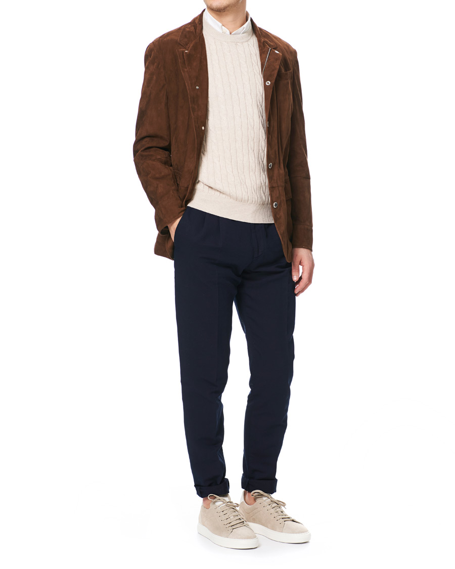 Heren | Broeken | Brunello Cucinelli | Slim Fit Cotton/linen Pleated Trousers Navy