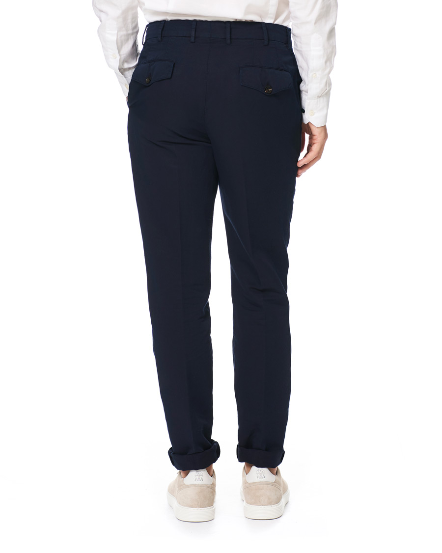 Heren | Broeken | Brunello Cucinelli | Slim Fit Cotton/linen Pleated Trousers Navy