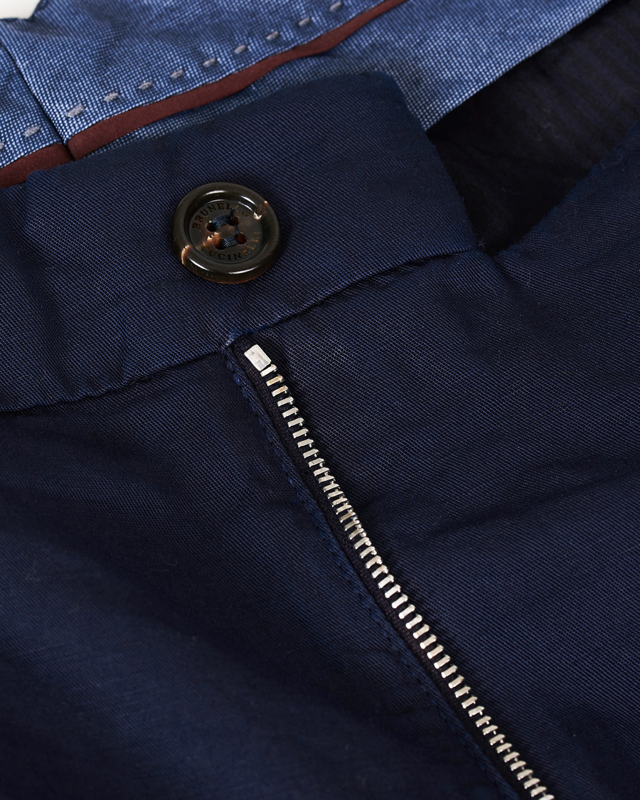 Heren | Broeken | Brunello Cucinelli | Slim Fit Cotton/linen Pleated Trousers Navy
