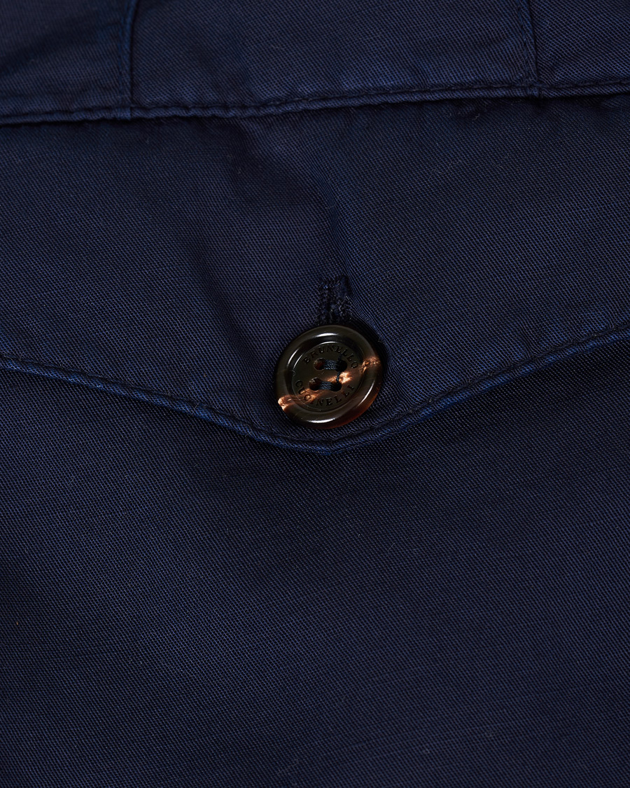 Heren | Broeken | Brunello Cucinelli | Slim Fit Cotton/linen Pleated Trousers Navy