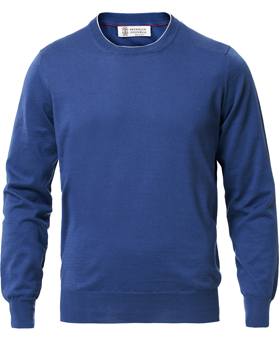 Heren | Truien | Brunello Cucinelli | Crew Neck Cotton Contrast Pullover Denim Blue