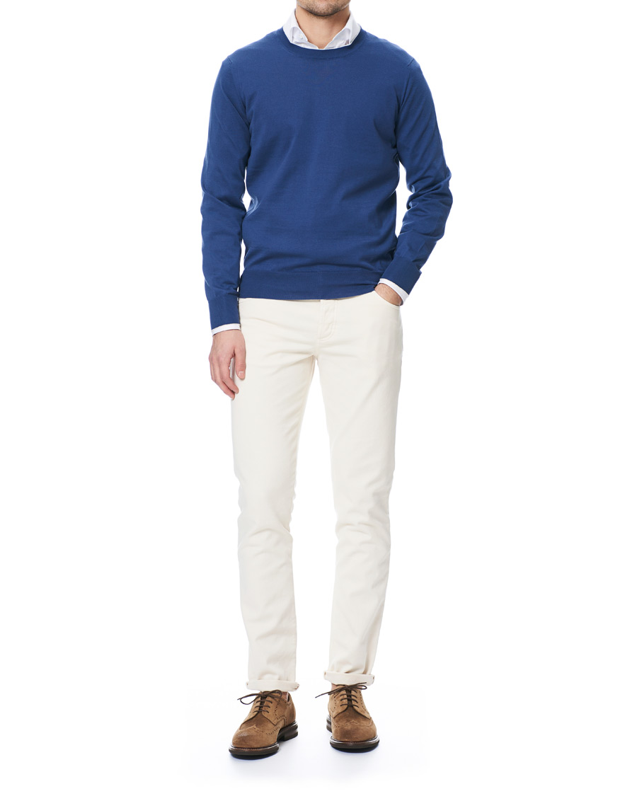 Heren | Truien | Brunello Cucinelli | Crew Neck Cotton Contrast Pullover Denim Blue