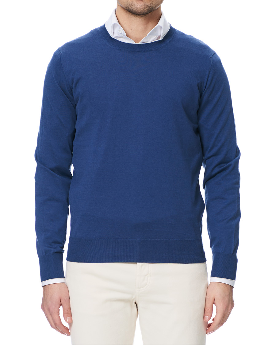 Heren | Truien | Brunello Cucinelli | Crew Neck Cotton Contrast Pullover Denim Blue