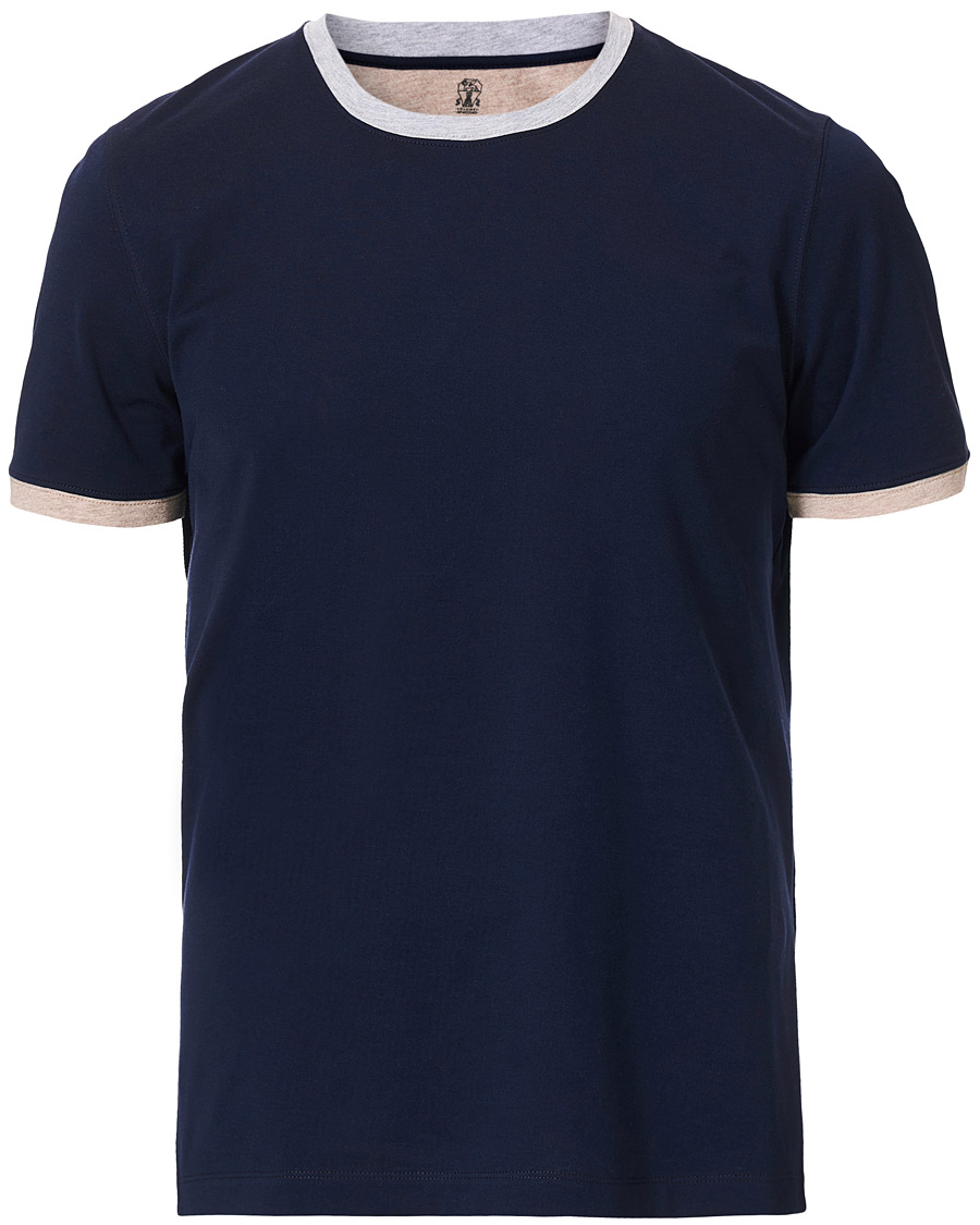 Homme | T-shirts | Brunello Cucinelli | Contrast Collar Short Sleeve T-Shirt Navy/Grey