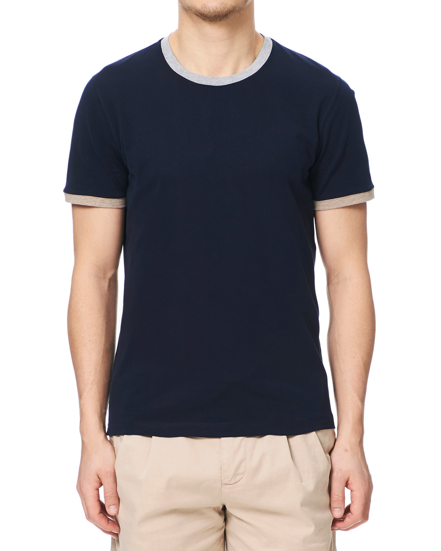 Homme | T-shirts | Brunello Cucinelli | Contrast Collar Short Sleeve T-Shirt Navy/Grey
