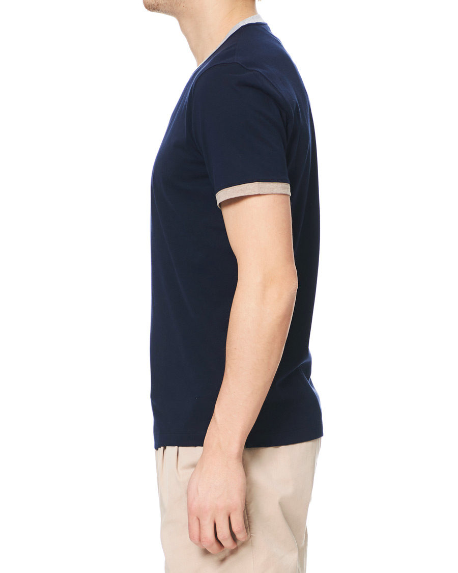 Homme | T-shirts | Brunello Cucinelli | Contrast Collar Short Sleeve T-Shirt Navy/Grey