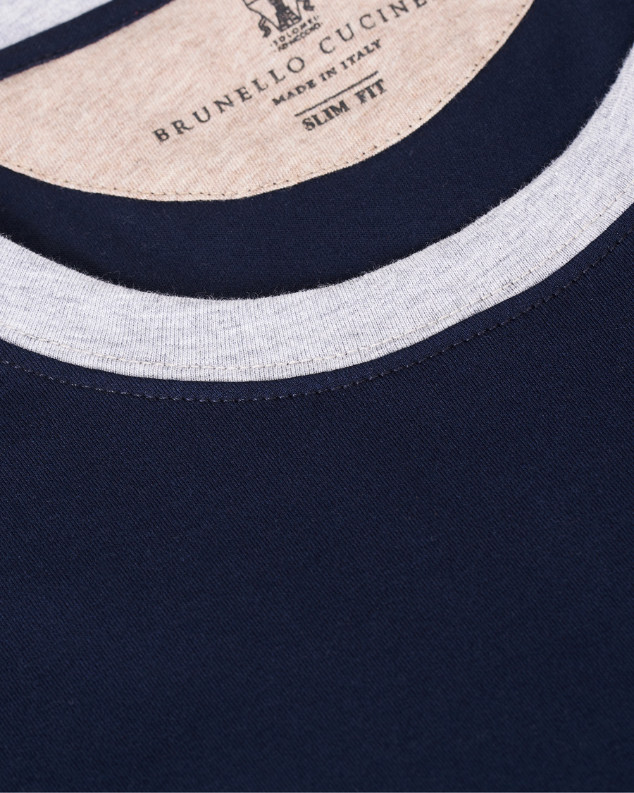 Homme | T-shirts | Brunello Cucinelli | Contrast Collar Short Sleeve T-Shirt Navy/Grey