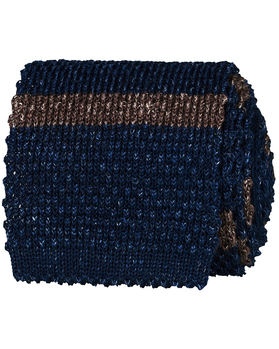 Homme | Brunello Cucinelli Striped Knitted Tie Navy/Brown | Brunello Cucinelli | Striped Knitted Tie Navy/Brown