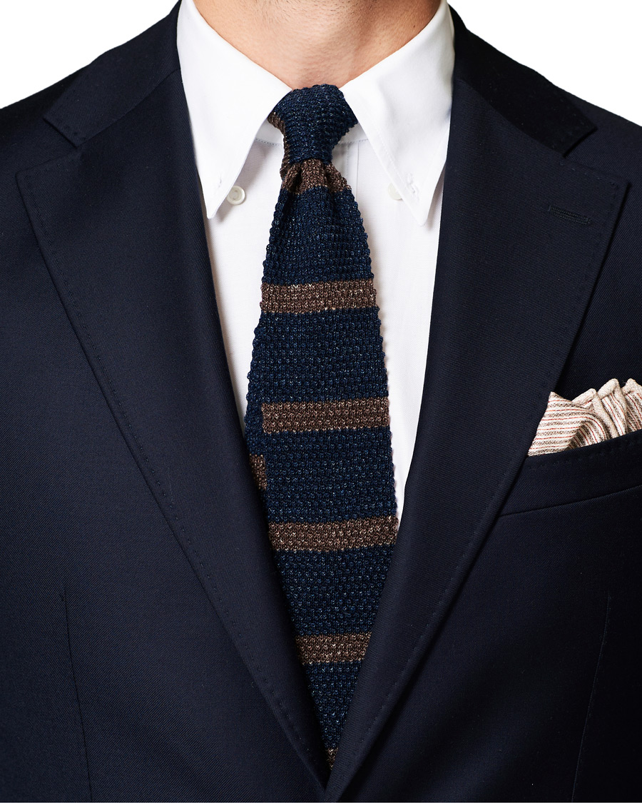 Homme | Brunello Cucinelli Striped Knitted Tie Navy/Brown | Brunello Cucinelli | Striped Knitted Tie Navy/Brown
