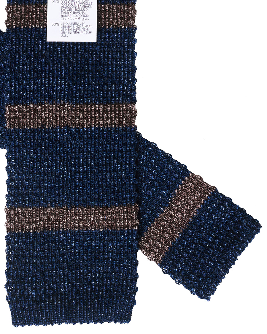 Homme | Brunello Cucinelli Striped Knitted Tie Navy/Brown | Brunello Cucinelli | Striped Knitted Tie Navy/Brown