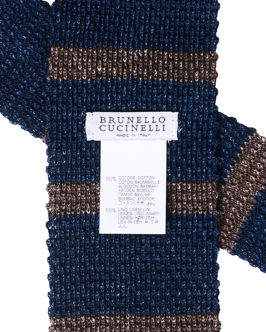Homme | Brunello Cucinelli Striped Knitted Tie Navy/Brown | Brunello Cucinelli | Striped Knitted Tie Navy/Brown