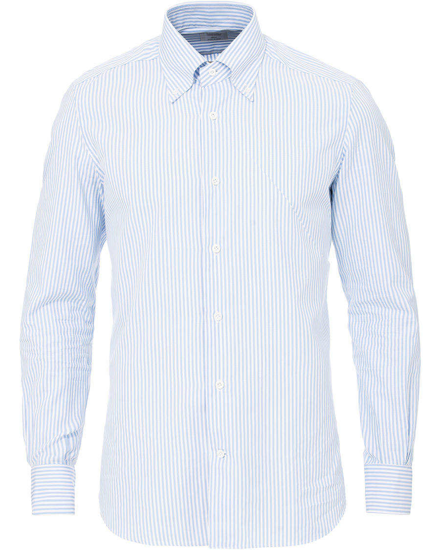 Homme | Chemises | Mazzarelli | Soft Oxford Button Down Striped Shirt Light Blue