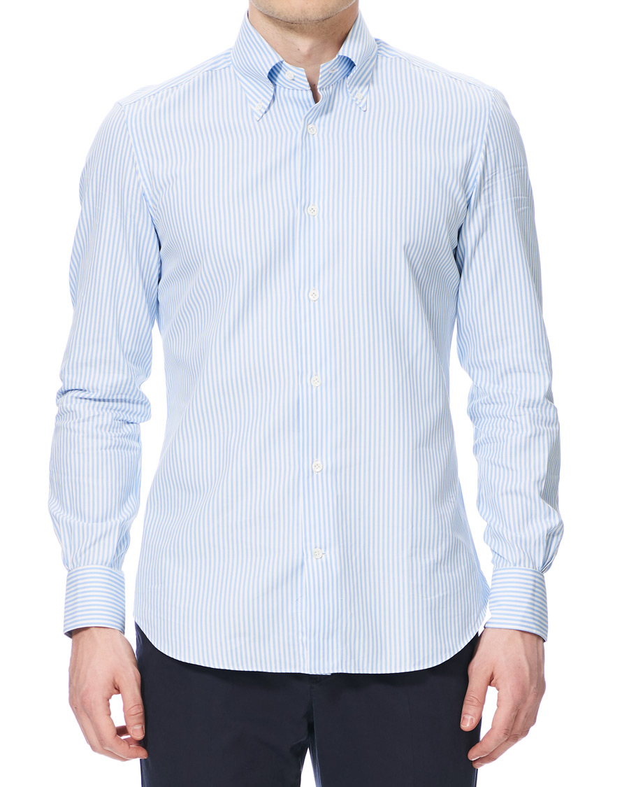 Homme | Chemises | Mazzarelli | Soft Oxford Button Down Striped Shirt Light Blue