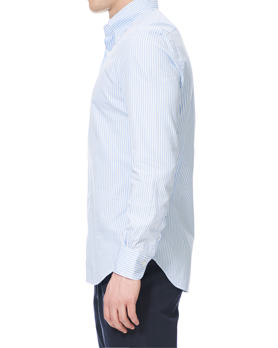 Homme | Chemises | Mazzarelli | Soft Oxford Button Down Striped Shirt Light Blue