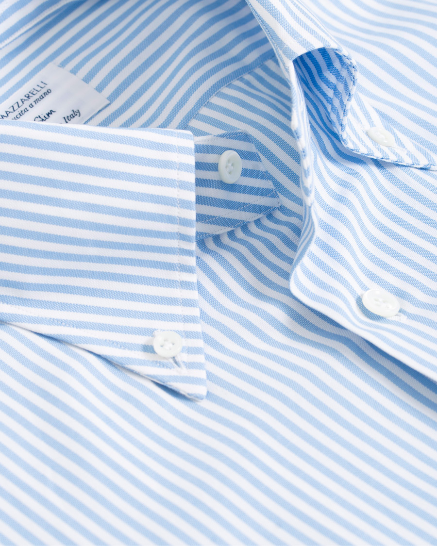Homme | Chemises | Mazzarelli | Soft Oxford Button Down Striped Shirt Light Blue
