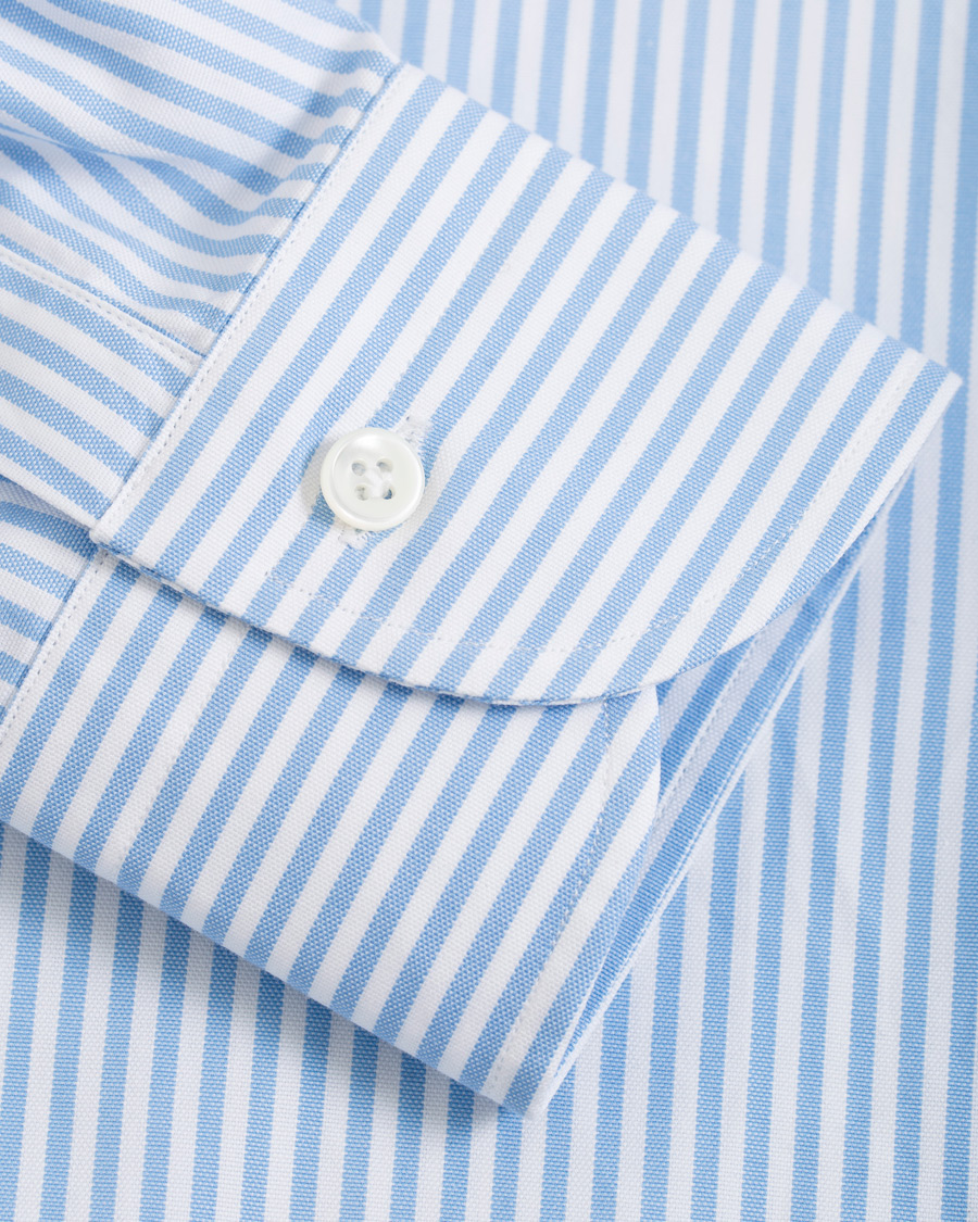 Homme | Chemises | Mazzarelli | Soft Oxford Button Down Striped Shirt Light Blue