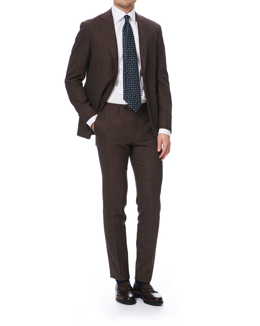 Homme | Pantalons | Canali | Wool/Linen Classic Trousers Dark Brown