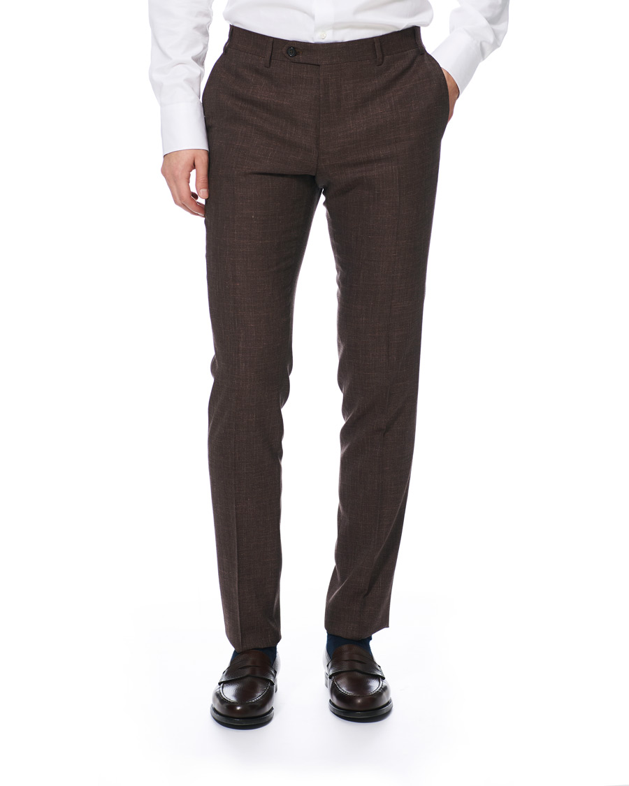 Homme | Pantalons | Canali | Wool/Linen Classic Trousers Dark Brown