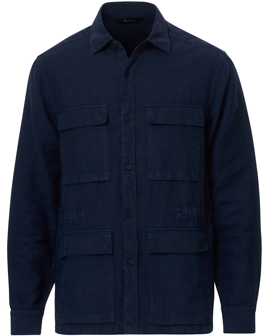 Homme | Manteaux Et Vestes | Z Zegna | Sahariana Linen Overshirt Navy