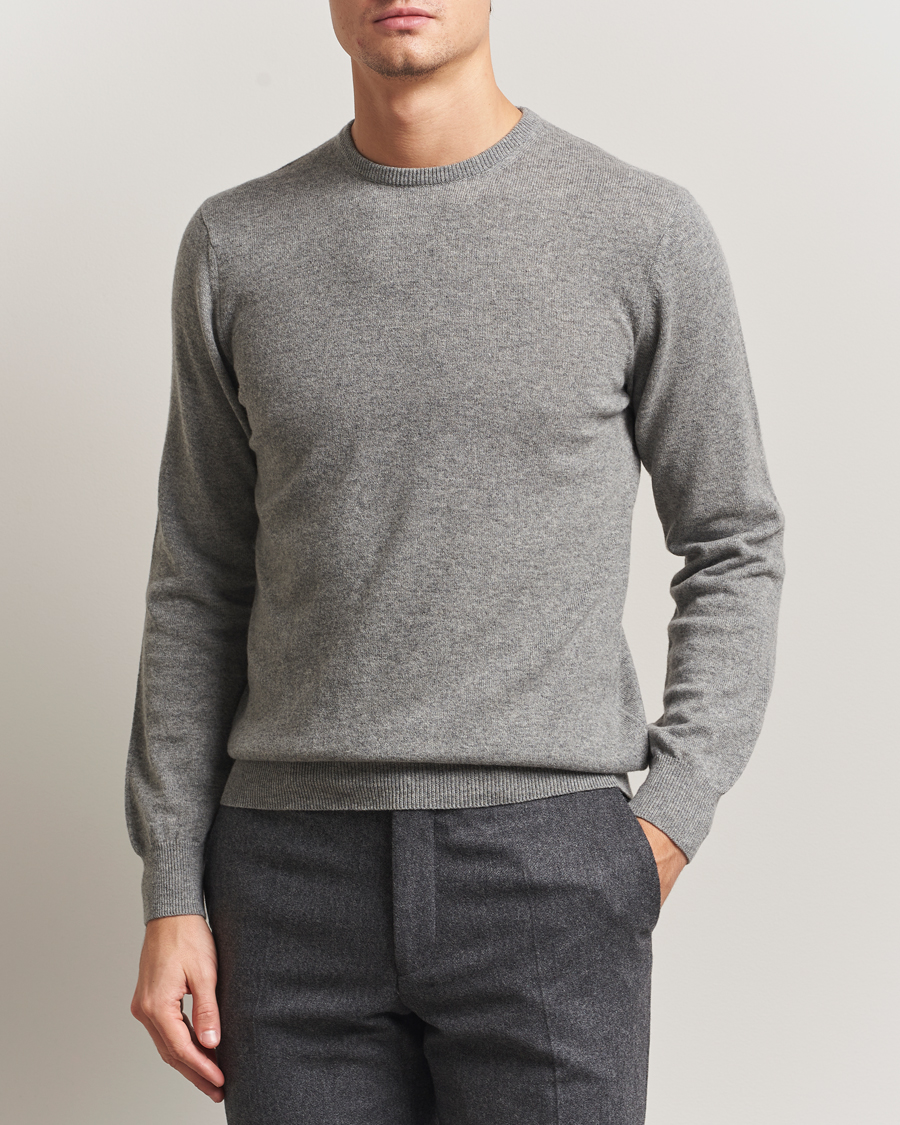 Heren | Truien | Piacenza Cashmere | Cashmere Crew Neck Sweater Light Grey