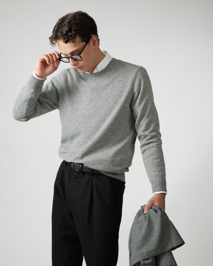 Heren | Truien | Piacenza Cashmere | Cashmere Crew Neck Sweater Light Grey