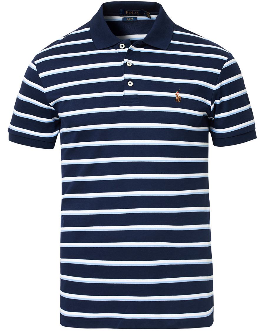 Heren | Polo's | Polo Ralph Lauren | Slim Fit Luxury Pima Cotton Stripe Polo Navy