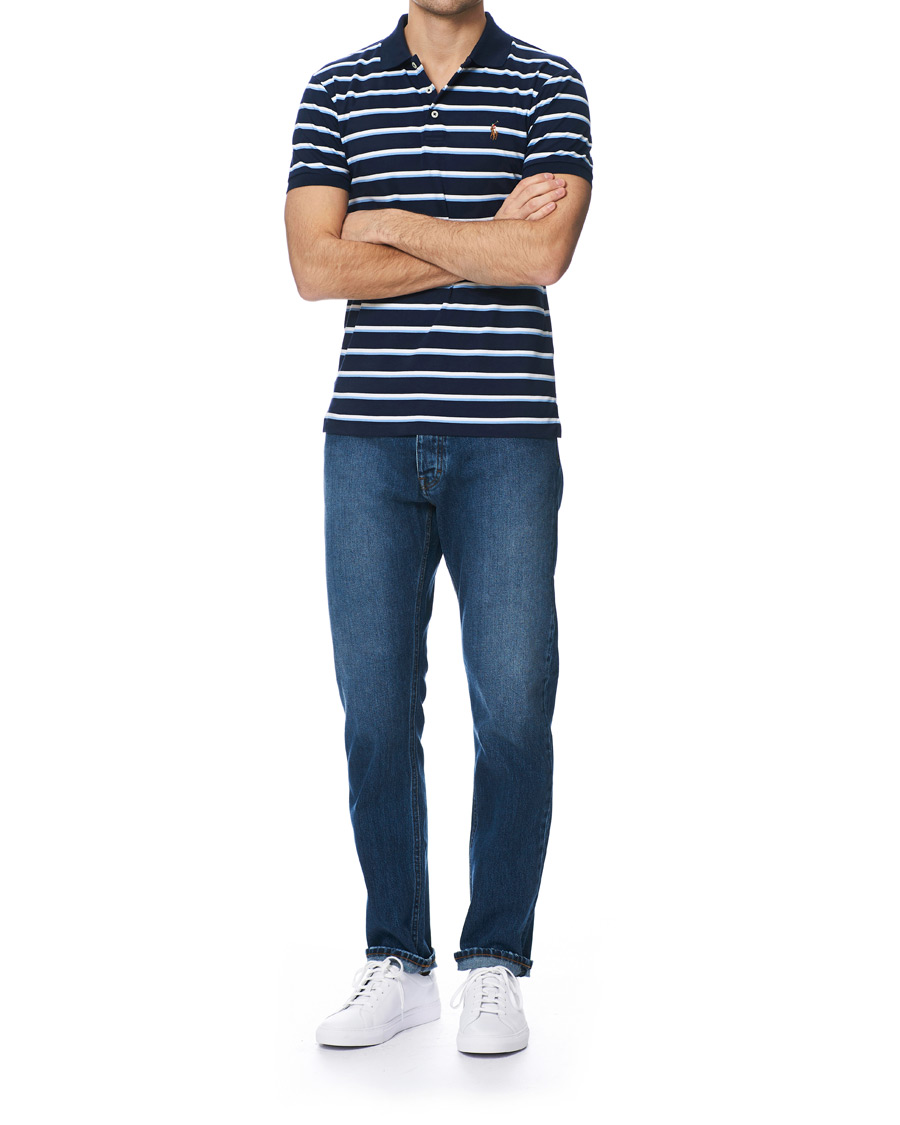 Heren | Polo's | Polo Ralph Lauren | Slim Fit Luxury Pima Cotton Stripe Polo Navy