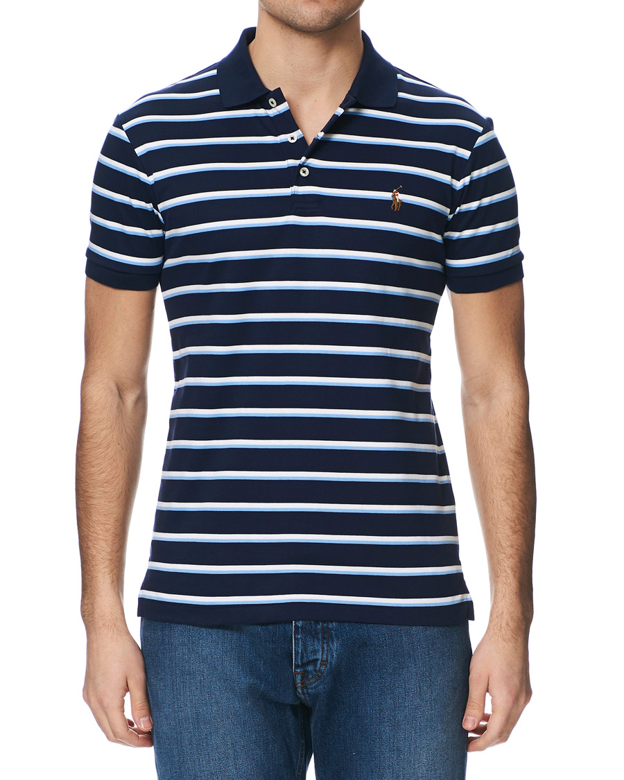 Heren | Polo's | Polo Ralph Lauren | Slim Fit Luxury Pima Cotton Stripe Polo Navy