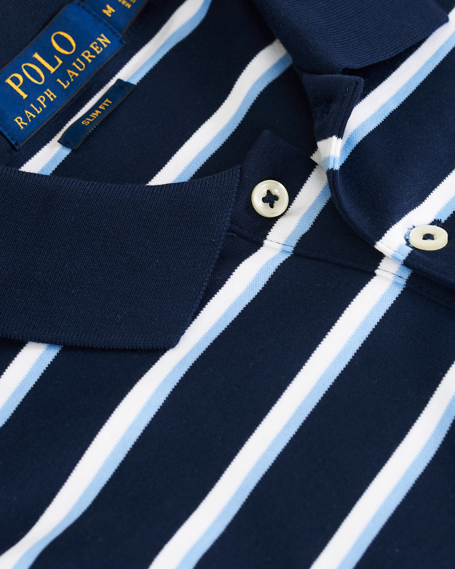 Heren | Polo's | Polo Ralph Lauren | Slim Fit Luxury Pima Cotton Stripe Polo Navy