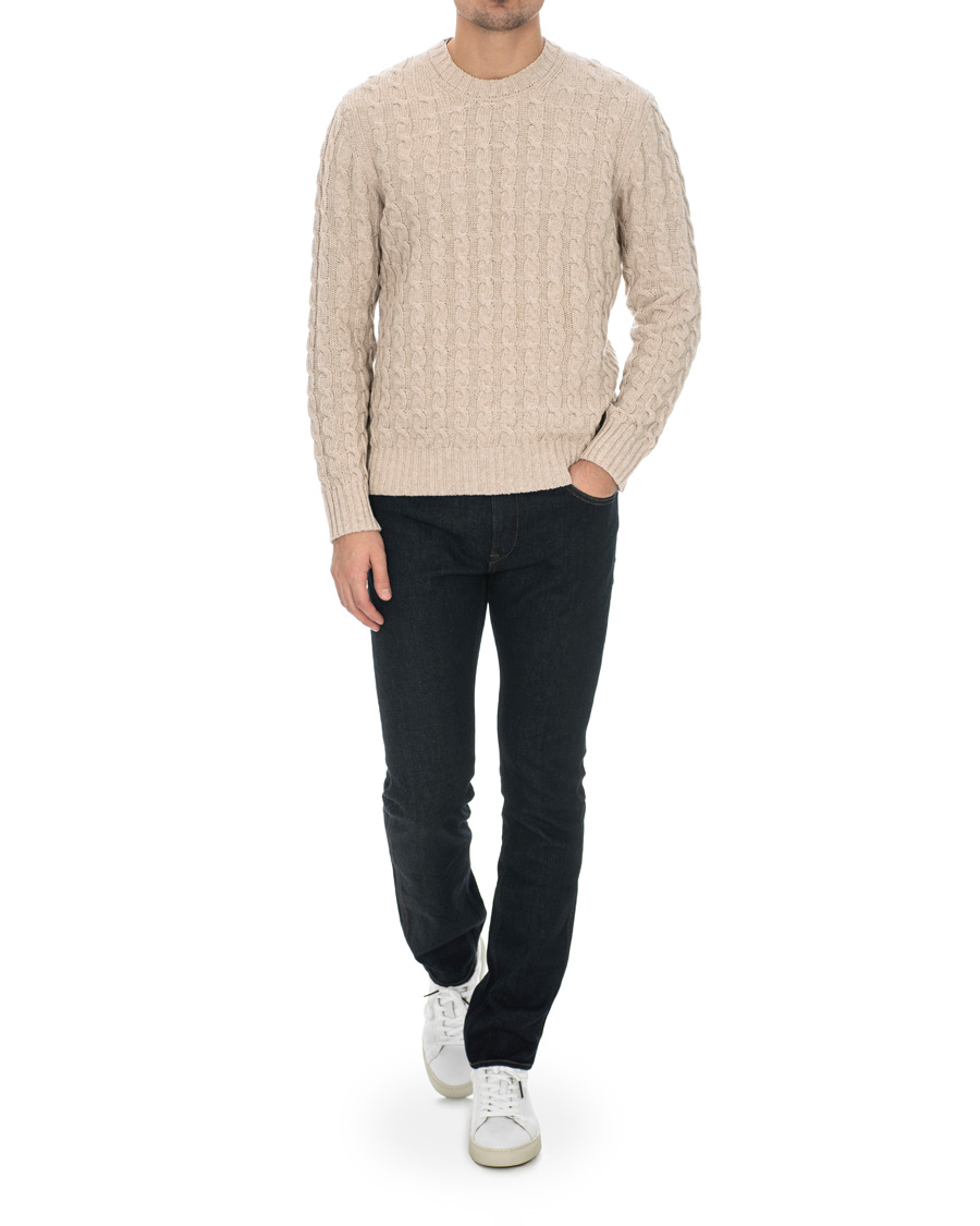 Heren | Truien | NN07 | Fabian Cotton Cable Crew Neck Light Khaki