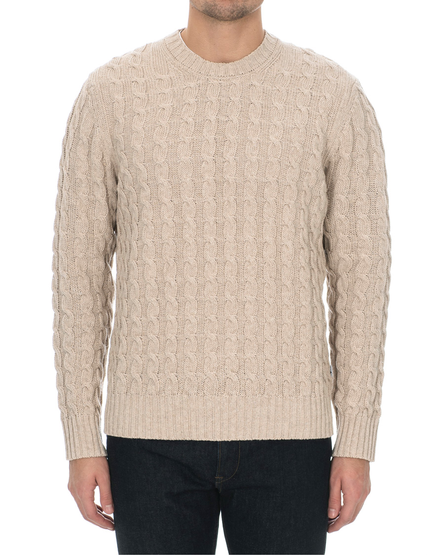 Heren | Truien | NN07 | Fabian Cotton Cable Crew Neck Light Khaki