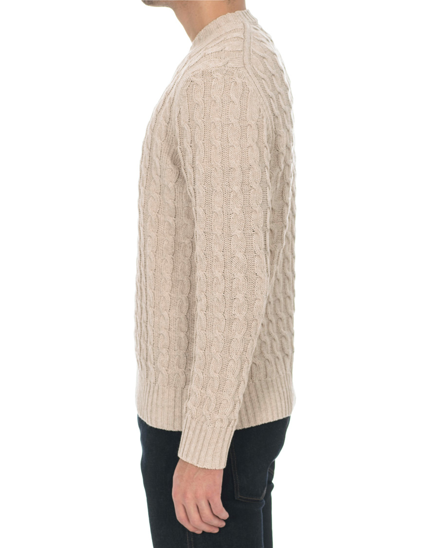 Heren | Truien | NN07 | Fabian Cotton Cable Crew Neck Light Khaki