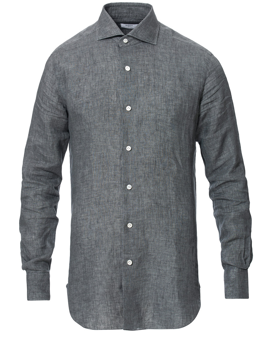 Homme | Chemises | Barba Napoli | Culto Slim Fit Linen Shirt Dark Grey