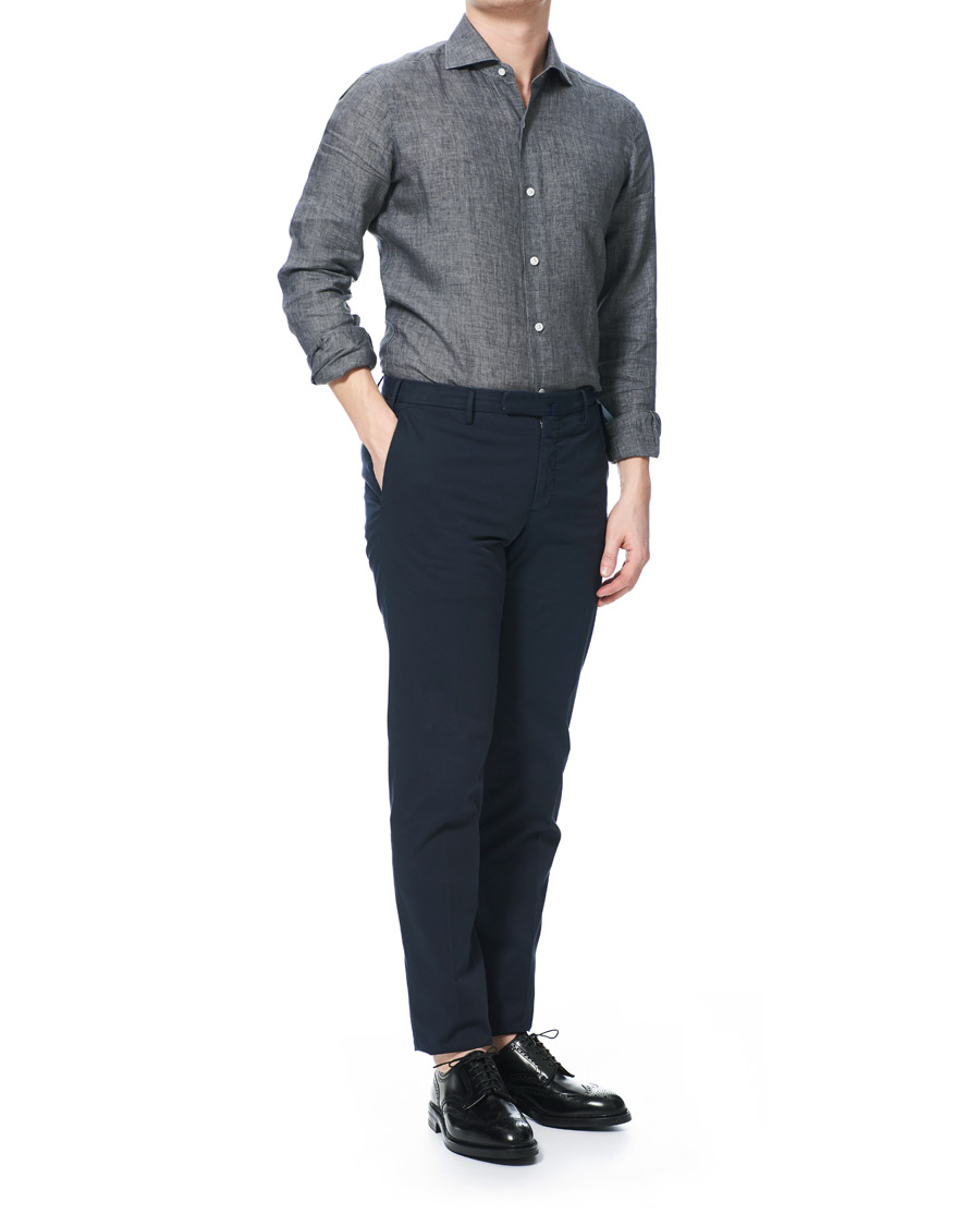 Homme | Chemises | Barba Napoli | Culto Slim Fit Linen Shirt Dark Grey