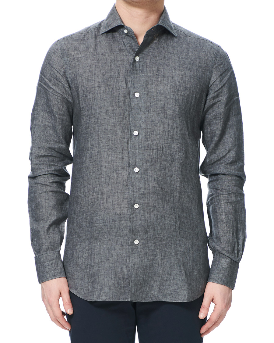 Homme | Chemises | Barba Napoli | Culto Slim Fit Linen Shirt Dark Grey