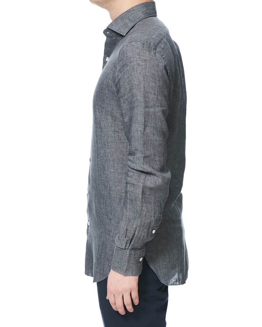 Homme | Chemises | Barba Napoli | Culto Slim Fit Linen Shirt Dark Grey