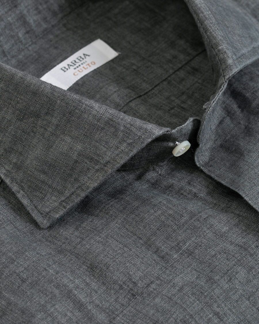 Homme | Chemises | Barba Napoli | Culto Slim Fit Linen Shirt Dark Grey