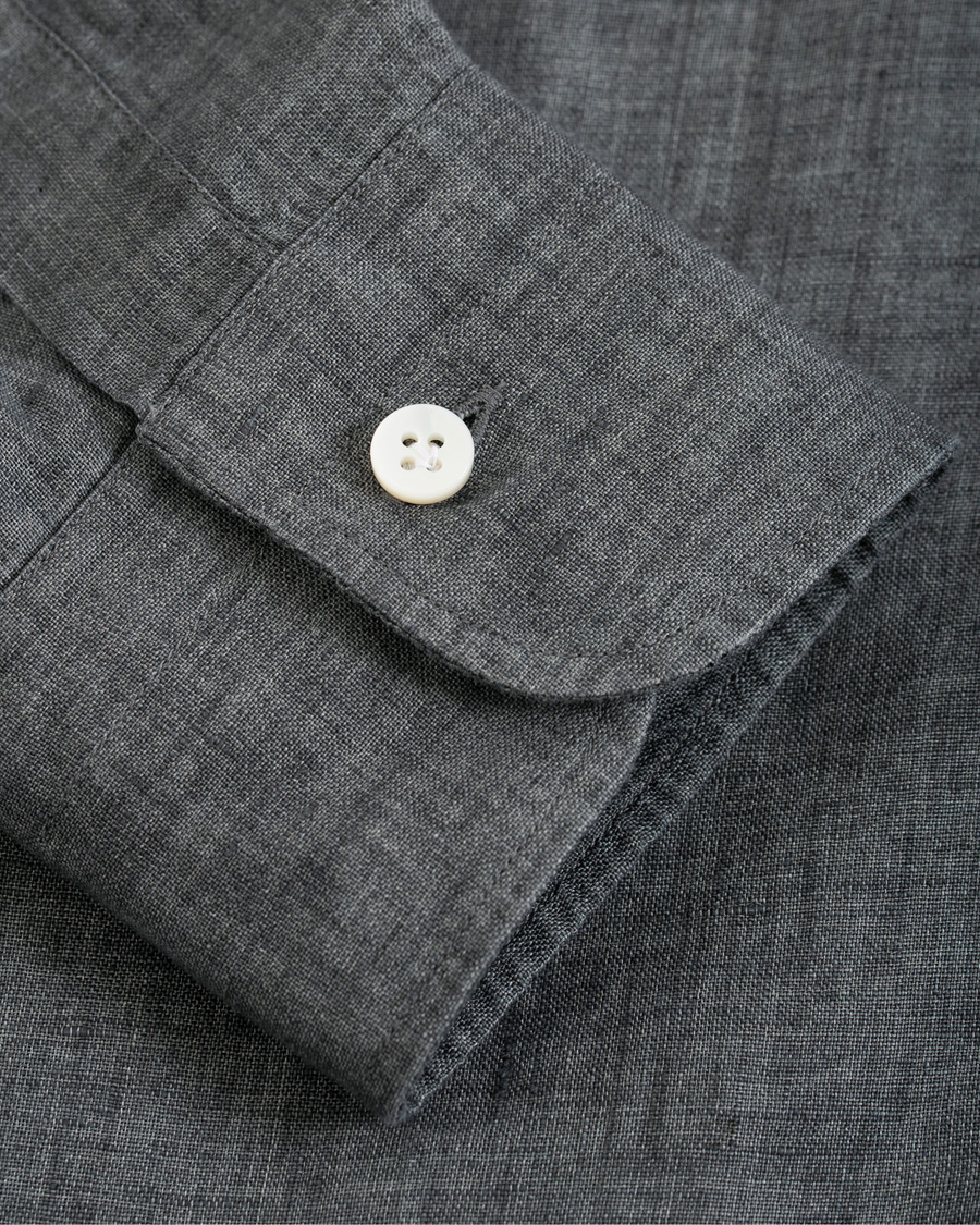 Homme | Chemises | Barba Napoli | Culto Slim Fit Linen Shirt Dark Grey