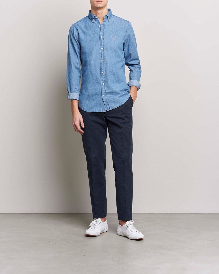 Homme | Chemises | Gant | Slim Fit Indigo Shirt Semi Light Blue
