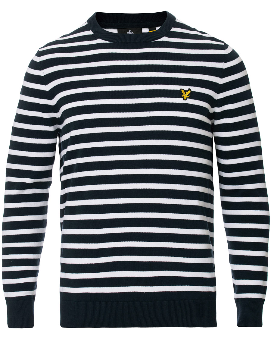 Heren | Truien | Lyle & Scott | Breton Stripe Crew Neck Pullover Dark Navy/White