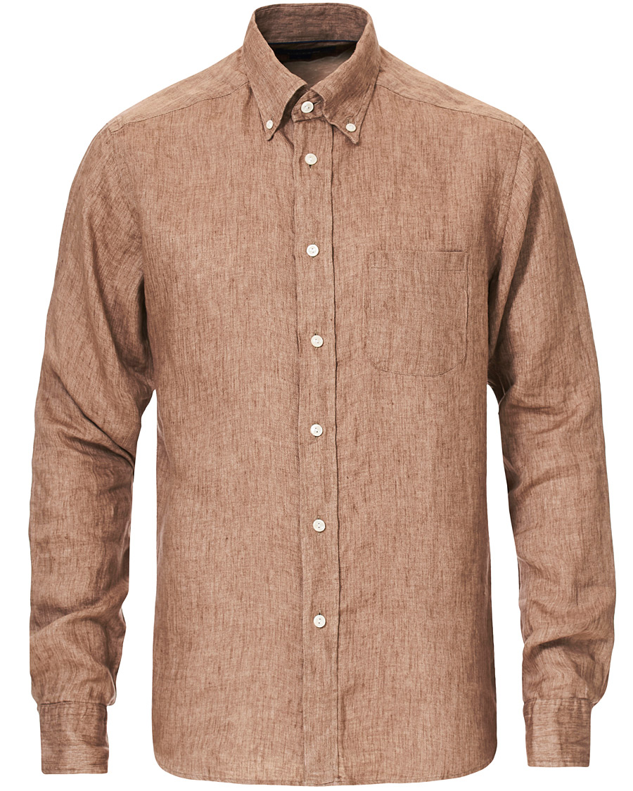 Homme | Chemises | Eton | Slim Fit Linen Button Down Shirt Light Brown