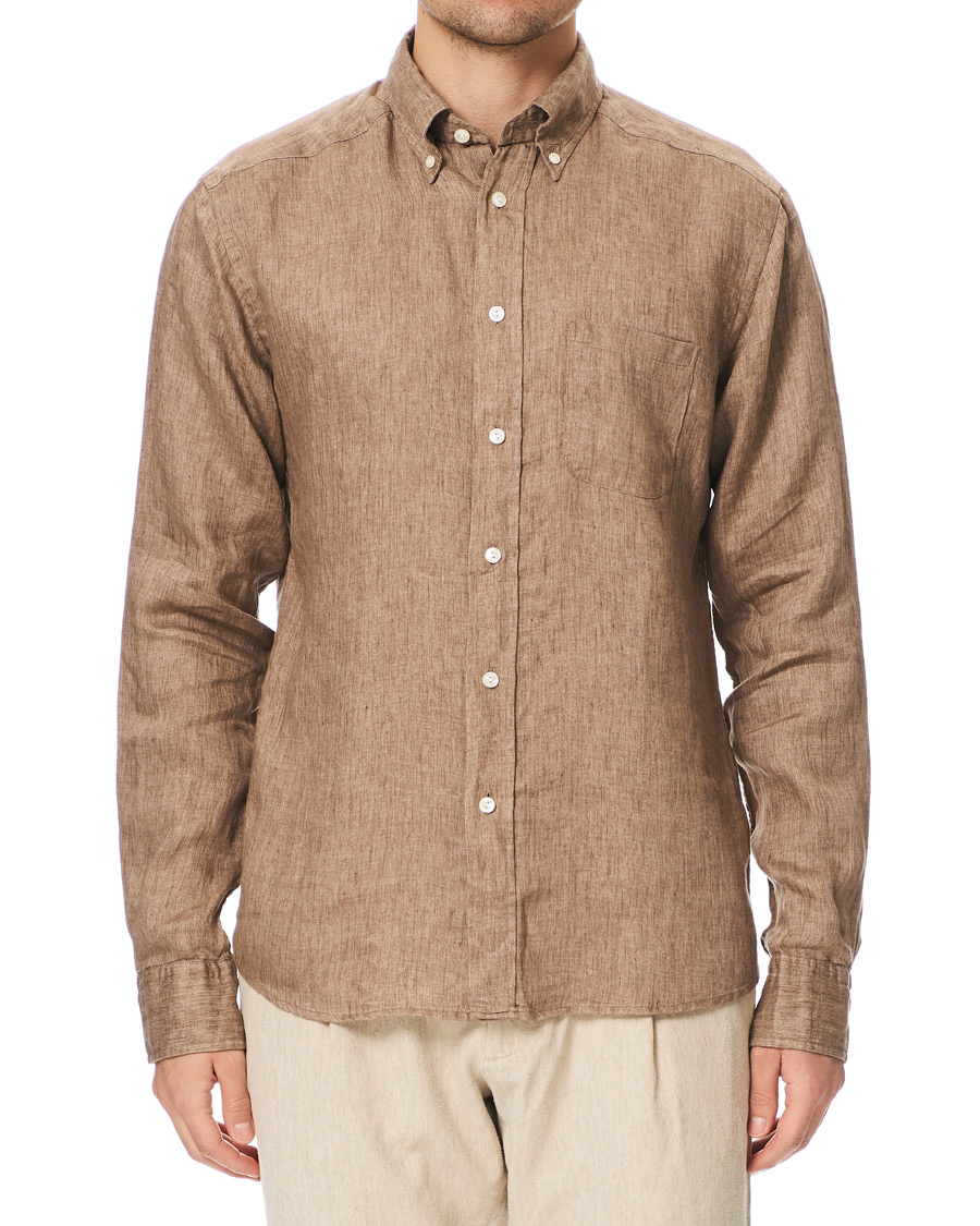 Homme | Chemises | Eton | Slim Fit Linen Button Down Shirt Light Brown
