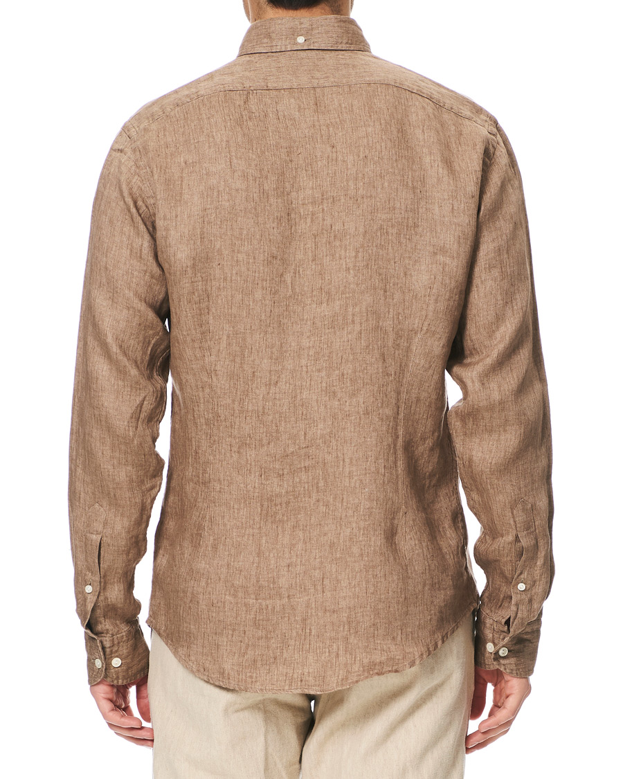 Homme | Chemises | Eton | Slim Fit Linen Button Down Shirt Light Brown