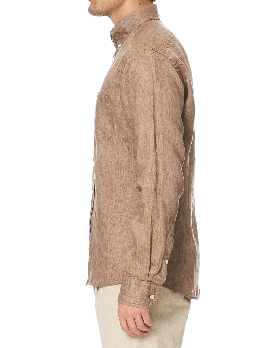Homme | Chemises | Eton | Slim Fit Linen Button Down Shirt Light Brown