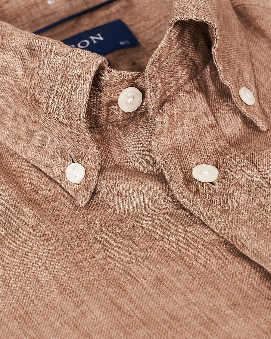 Homme | Chemises | Eton | Slim Fit Linen Button Down Shirt Light Brown