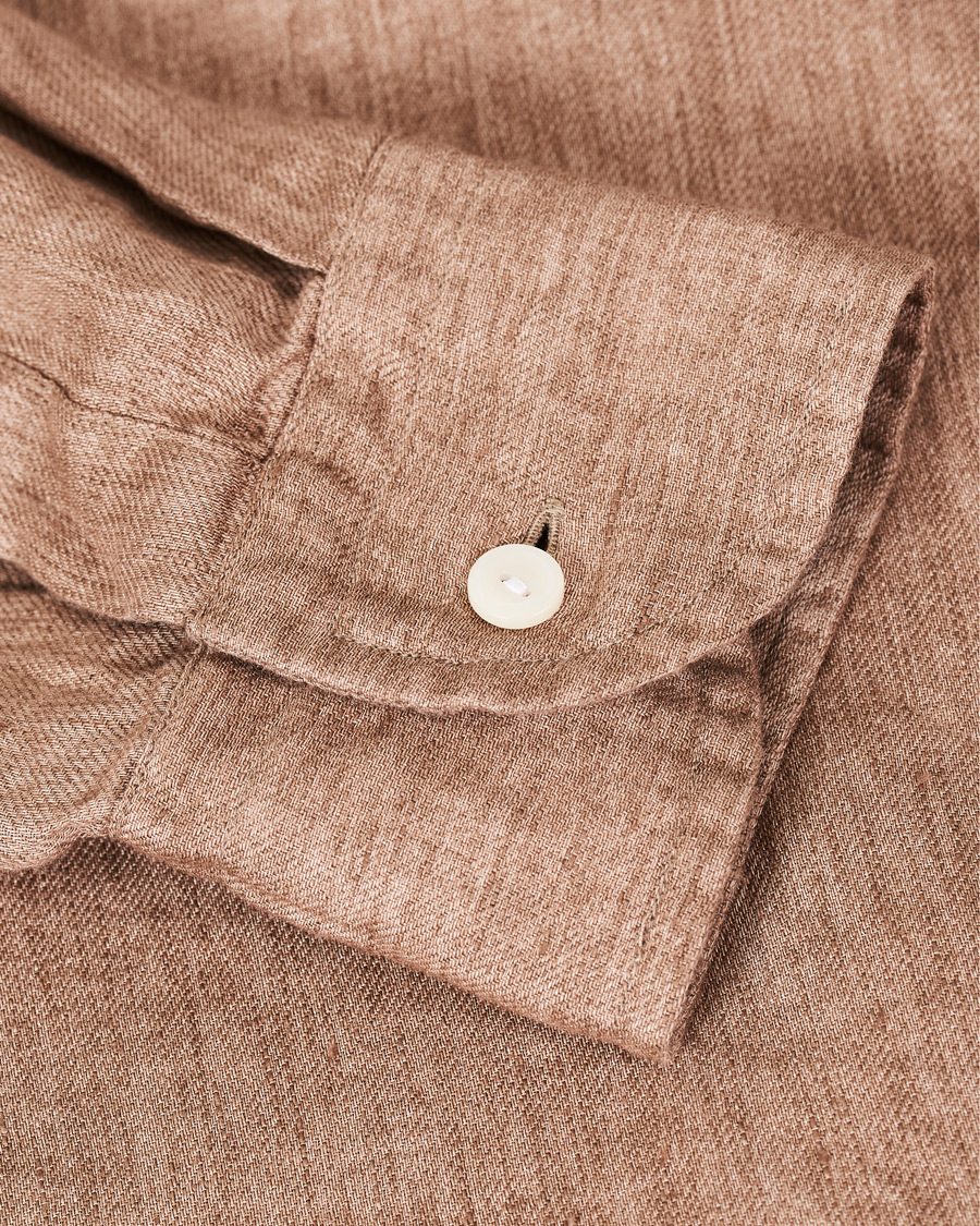 Homme | Chemises | Eton | Slim Fit Linen Button Down Shirt Light Brown